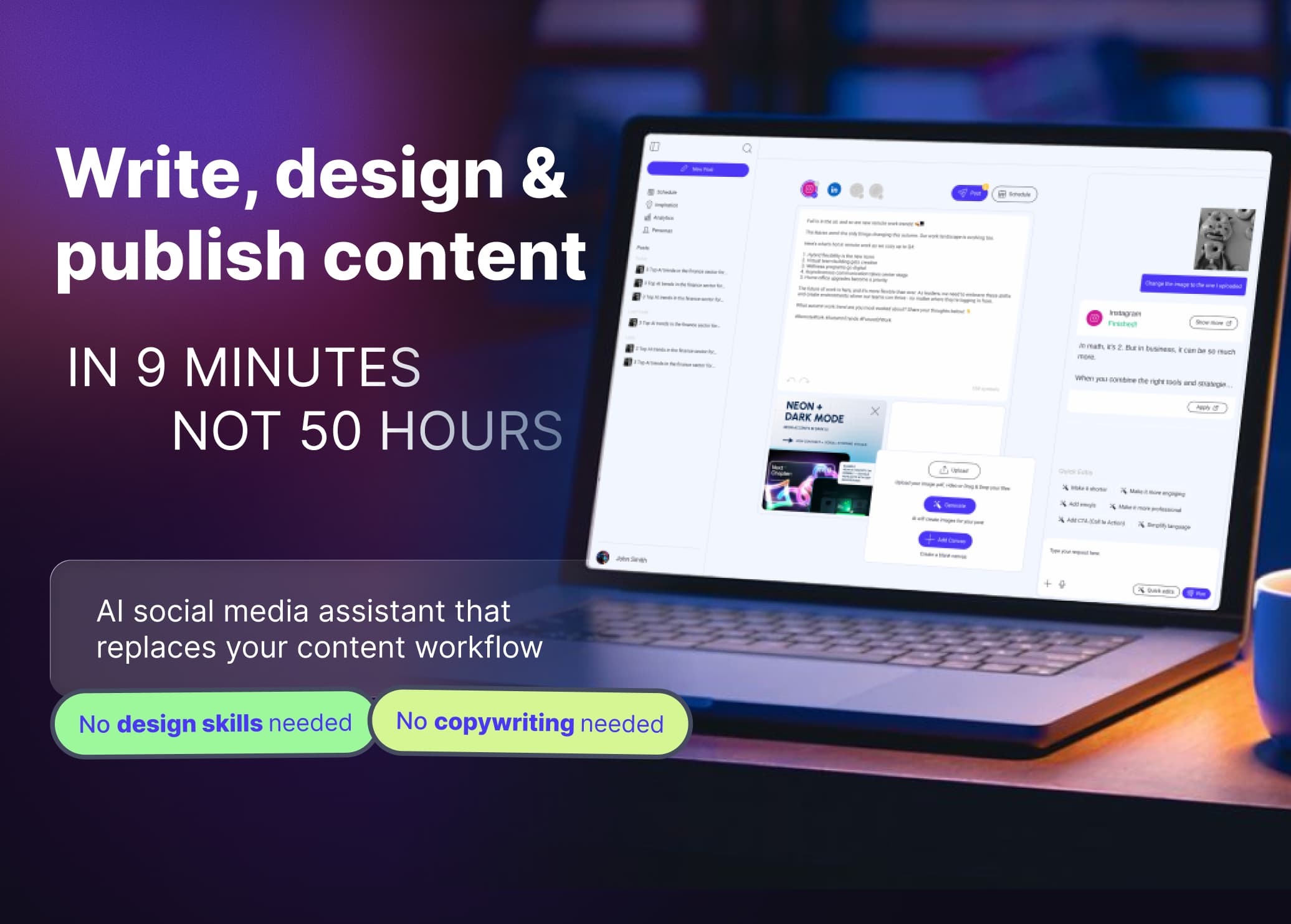 CASSI dashboard showing AI-generated social media posts