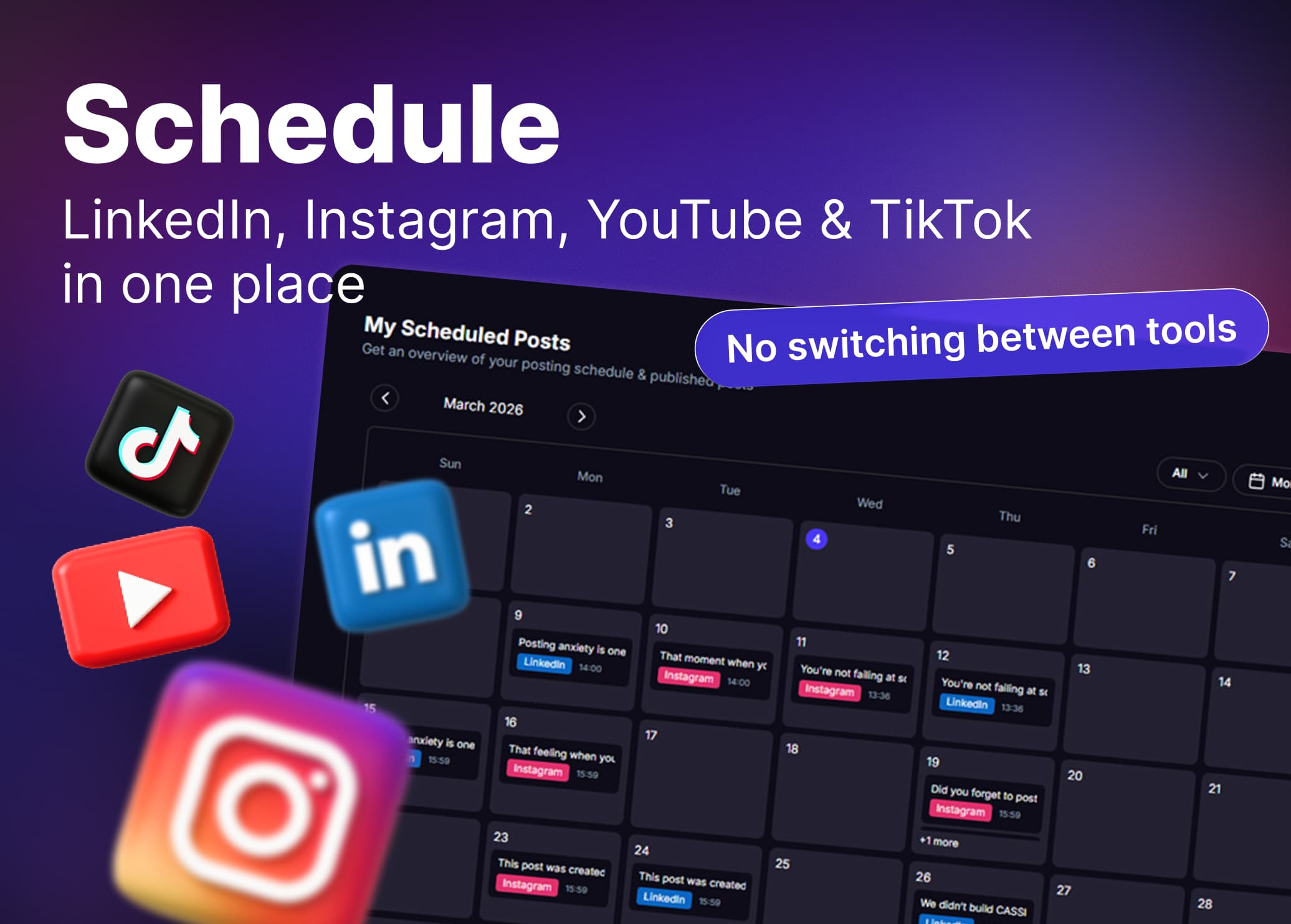 Scheduling posts to LinkedIn and Instagram in CASSI